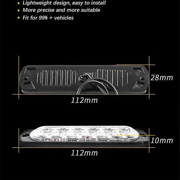 6/12led Strobe Varsellys Billig Strobe Grille Blinkende Lightbar Lastebil Bil Beacon Lamp Amber Trafikklys 12v 24v Billys - Varsellys Assem 12LED White