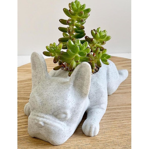 För Kreativ Mini Resin Hund Suckulent plantering Söt Bulldog Valp Djurstaty Liten blomkruka Luftväxt Bonsai Krukbehållare Skrivbordsdekoration