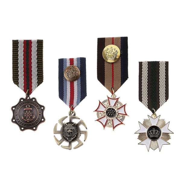 Crown Geometric Medal Vintage Badge Tyg Uniform Brosch Patriot Medal 4st Multi-Color