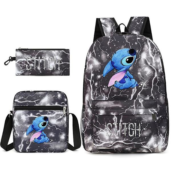 3 st/ set Stitch Barn Ryggsäck Tecknad Stitch Print Case Pennfodral Pojke Flicka Axelväska Barn Skolväska Present C
