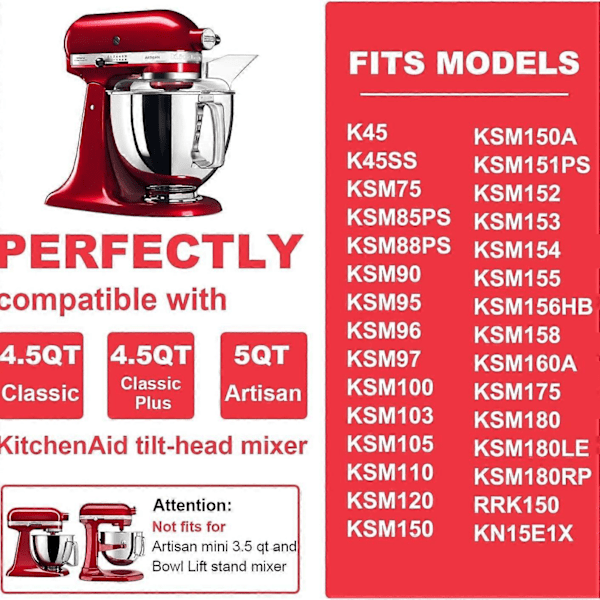 KitchenAid køkkenmaskine rustfrit stål 304 skål blandespand 4,5L håndtag æggeskål 5QT dejmixer