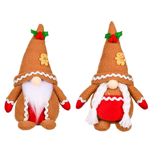 Pepperkake Gnome plysj juledukke, 2 stk plysj nordisk nisse dekorasjon, samleobjekt nordisk tomat formet svensk dukke ornament.