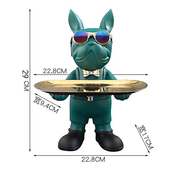 Bulldog dyrefigurer, tilbehør til boligdekoration, bordpynt, opbevaringsbakke, hundemodelstatue, skulptur Stueindretning