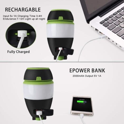 3-in-1 Rechargeable Camping Lantern, Table Lamp, Flashlight, Tent Flashlight, Deformable Work Light with 2000mAh Battery, LED