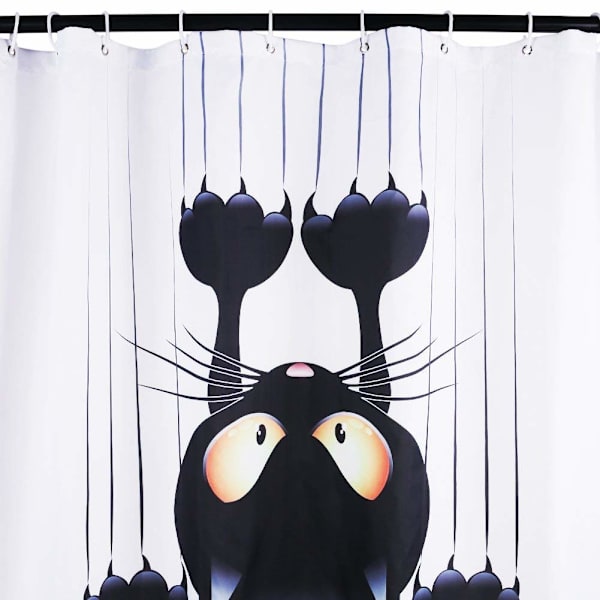Print polyester badeforhæng kat (sort kat, 180x180)