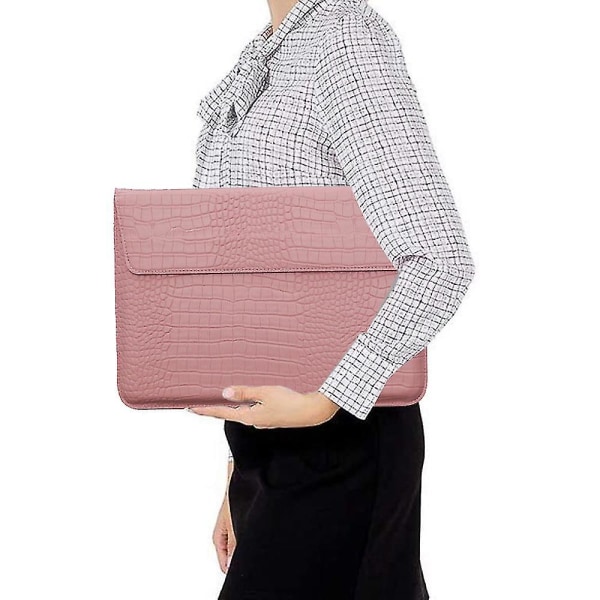 Crocodile Grain Faux Leather Flap Style Case Väska, 13 tum Laptop Stand Sleeve Case, Laptop Skyddsfodral-Yvan pink 13