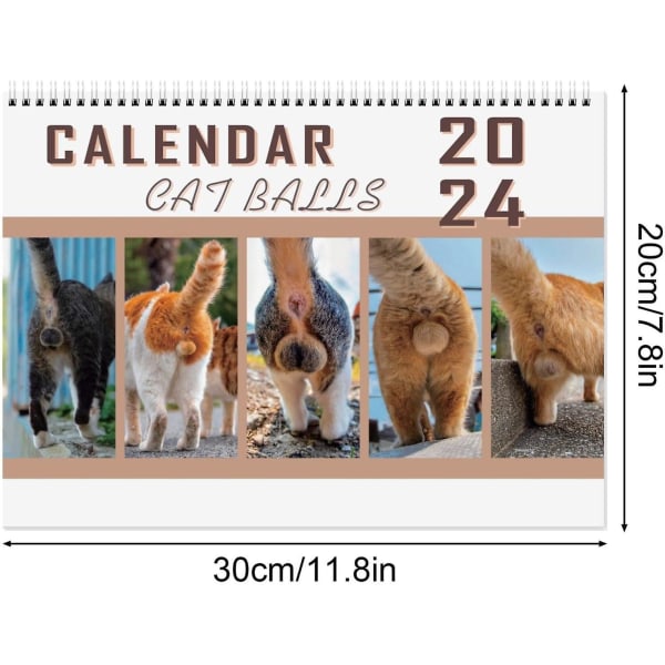 Cat Balls Calendar 2024, Funny Cat Butthole Calendar 12 Måneders Cat Balls Calendar, New Funny Cat Ball Wall Calendar 2024, Julegave