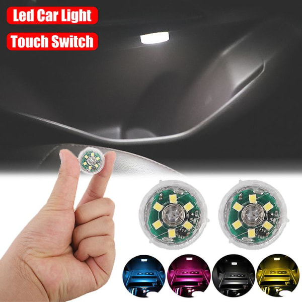 Mini Car Led Touch Switch Light Auto Trådlös Ambient Lamp Bärbar Nattläslampa Bil Taklampa Bil Interiörljus 1/2st - Dekorativa lampor &am Blue Light 2Pcs