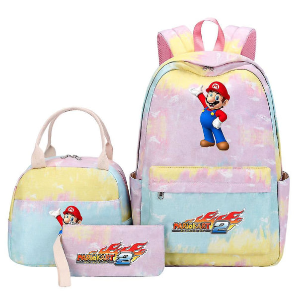 Nya Kawaii Super Mario Girl Penna Lunchväskor - Rainbow Galaxy Bokväskor - 3st Kvinnor Tonåringar Skolväskor - Resa Laptop Ryggsäck 6