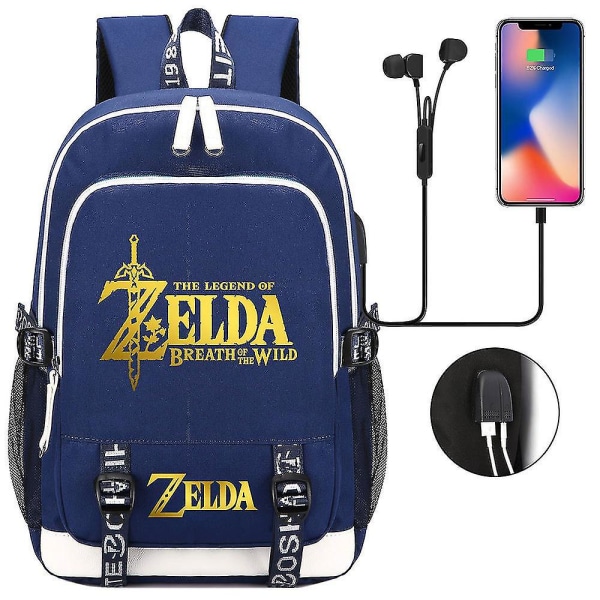 Zelda USB portti kannettavan tietokoneen reppu, koulukirjalaukut, fanien matkalaukku casual tietokonelaukku, lahja 4