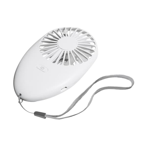 Bærbar USB-miniventilator: 2 hastigheder, halsrem & base Vit white
