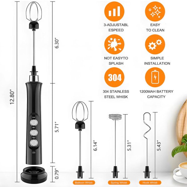 1 set Mjölkskummare Handhållen Sross Electric Foam Maker USB Uppladdningsbar Kaffeskummare För Kaffe, Ca