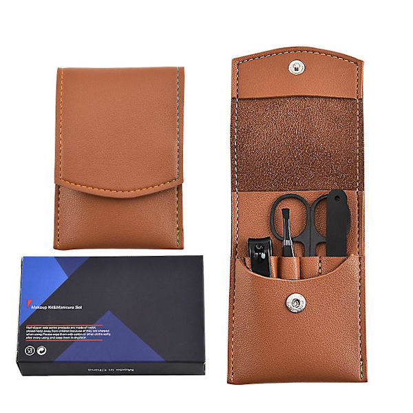 4st Manikyr Pedikyr Set Finger Tå Nagelklippare Sax Grooming Tool Med Case Kit För Kvinnor Män Khaki