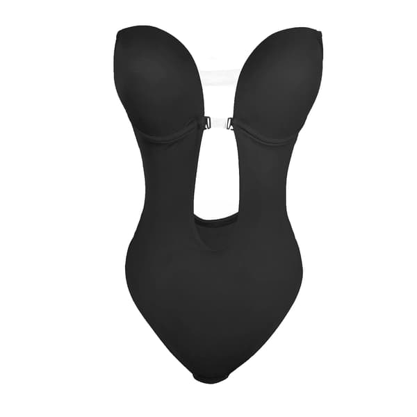 Kvinnlig Kroppsshaper Slips Rygglös BH T-string Midjetränare U-ringad Underklänning Shapewear Black M