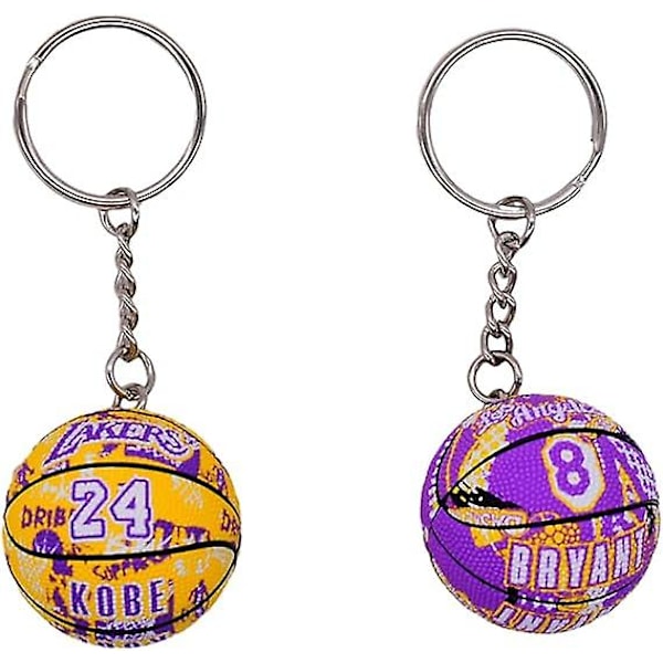 (2 kpl) koripallo-avaimenperä Nba koripallo-avaimenperä Pyöreä Lucky Charm -avaimenperä urheiluun Musta ja violetti kultainen Ihanteellinen lapsille teini-ikäisille koripallo