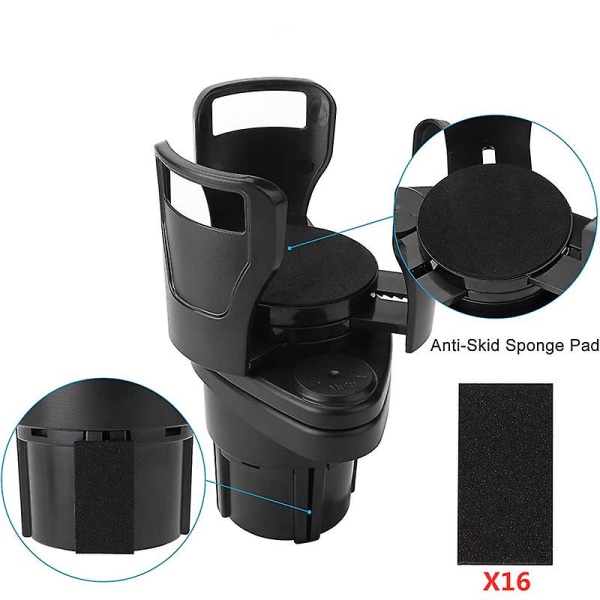 Automukinpidikkeen laajennussovitin, 2 in 1 -monitoiminen 2 kupinpitimen jatke Tukeva mukinpidike 360:een kääntyvällä säädettävällä pohjalla|juomatelineet| Carbon fiber