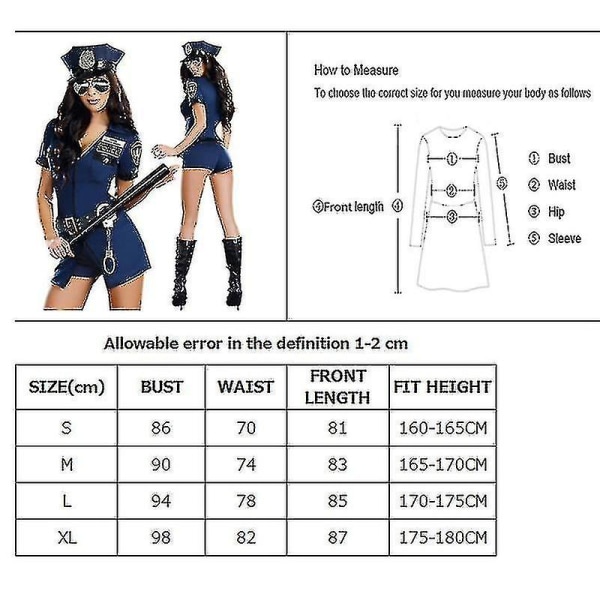 Flere Sexy Politi Kvinne Offiser Uniform Kostyme Halloween Clubwear Glidelåsantrekk Cosplay Carnival Fancy festkjole