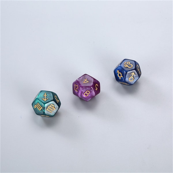 3kpl / set Dichromatic D12 Polyhedral Astrology Dice for Constellation