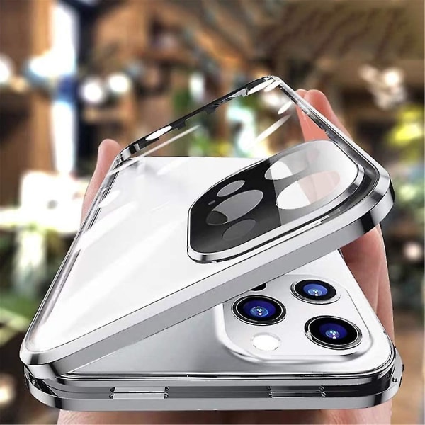 Sunrain Anti-peeping Iphone 12 Pro Max-deksel med sterk Ic-adsorpsjon Kamera Linsebeskytter Metallramme 360 ​​Full Body Beskyttende Dobbeltsidig Gl Silver iPhone12Promax