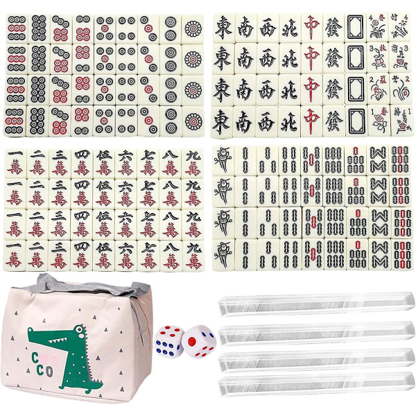 Mahjong Spelbräde Set - Mahjong Tiles Mini Size, Travel Mah Jong Set med förvaringsväska, perinteinen kinesisk versio Familjebrädspel Festtillbehör