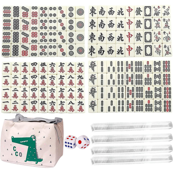 Mahjong Spelbräde Set - Mahjong Tiles Mini Size, Travel Mah Jong Set med förvaringsväska, traditionell kinesisk version Familjebrädspel Festtillbehör