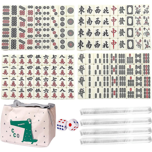 Mahjong Spelbräde Set - Mahjong Tiles Mini Size, Travel Mah Jong Set med förvaringsväska, traditionell kinesisk version Familjebrädspel Festtillbehör