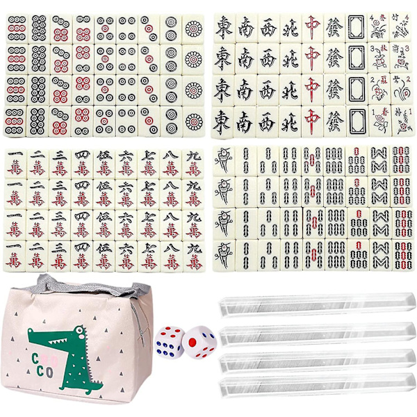 Mahjong Spelbräde Set - Mahjong Tiles Mini Size, Travel Mah Jong Set med opbevaringsvæska, traditionel kinesisk version Familiebrädspel Festtilbehör