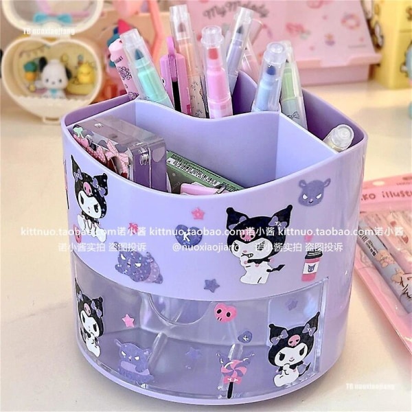 Kawaii Kuromi Pyöritettävä kynäteline Anime My Melody Cinnamoroll Pompompurin Brush Container Pochacco Desk Organizer Paperitarvikkeet Kuromi