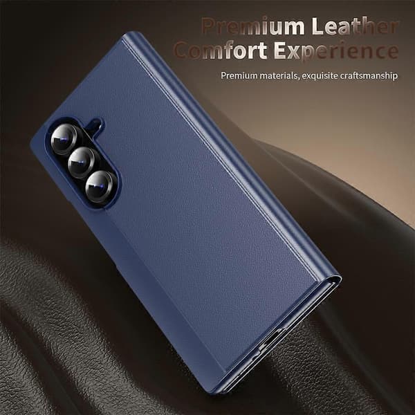 Kompatibelt etui til Samsung Galaxy Z Fold7 5G Smart View Window lædercover Azure