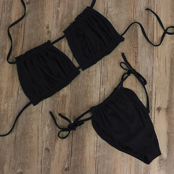 Dame Bikini Sæt Midt Taljet Halter Badedragt Bind Rynket Todelt