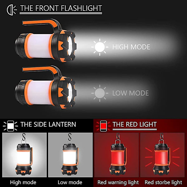 Genopladelig LED-lanterne, 1000 lumen campinglommelygte, 6 tilstande udendørs vandtæt