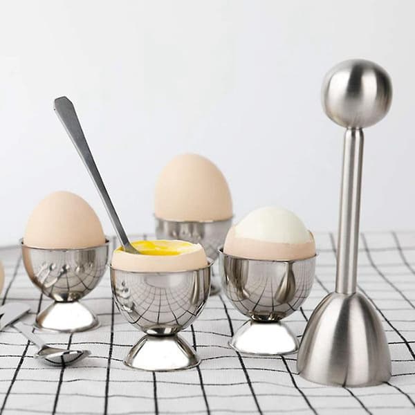 Eggetoppsett i rustfritt stål, hardkokte egg separatorholder knuseråpner eggtilbehørssett