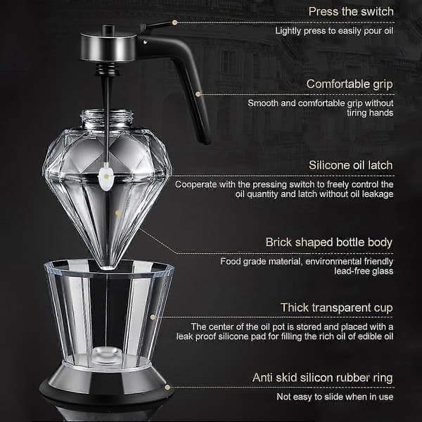 200 ml honningdispenser med stativ diamantformet glas stor kapacitet oliedispenser multifunktionel olieflaske køkkentilbehør Black