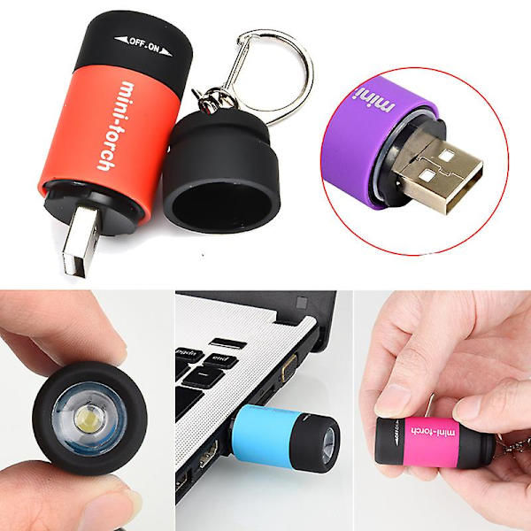 Usb oppladbar mini nøkkelring lomme lommelykt Led bærbar utendørs lommelykt lampe vanntett fakkel lampe lommelykt nøkkelringer| | Red