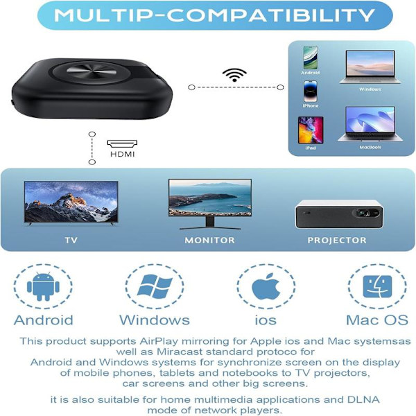 4K Trådlös HDMI-adapter för iPhone/Android/Windows/Mac & Smart TV[JSR]