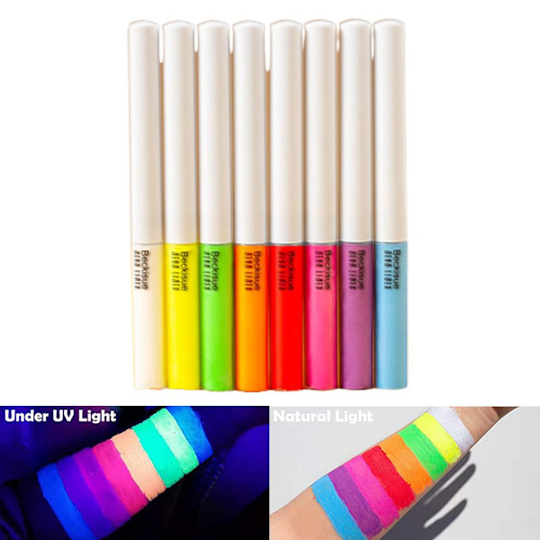 8 kpl/setti Neon nesteeyeliner, korkeasti pigmentoitu UV-eyeliner, vedenkestävä, tahraton vartalon ja kasvojen meikki