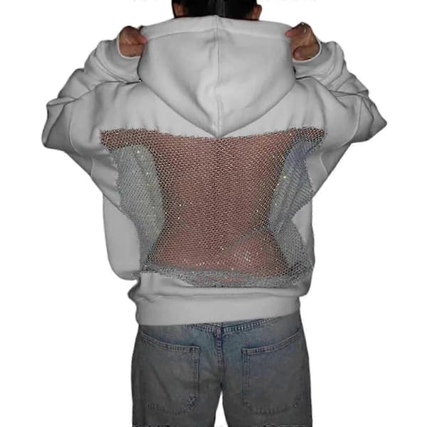 Dame Oversized Sweatshirts Krystal Mesh Ryg Hættetrøje Mode Pullover Hættetrøje med