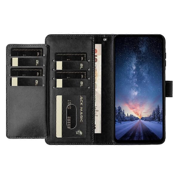 Kompatibelt plånboksfodral för iPhone 17 med stativ, PU-läder, folio-flipfodral med 8 kortfack Black