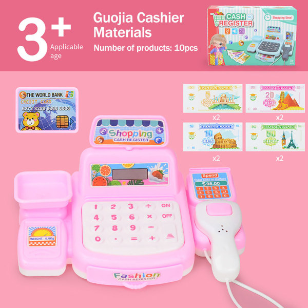 Elektroniske barn late som leker Husleker Simulering Supermarked Pengespill med fungerende skanner Kredittkortlekesett Pink One Size