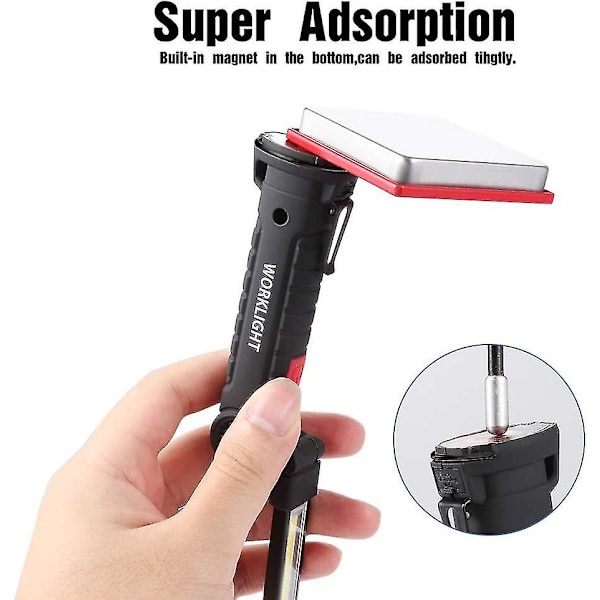 Arbeidslampe Led Arbeidsledd oppladbar LED-inspeksjonslampe Magnetisk sokkel 5 moduser for garasje, camping, liten nødlampe, 2 stk.