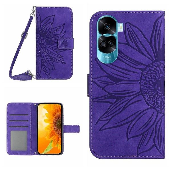 Pu- cover till Honor 90 Lite 5g / X50i 5g, phone case med axelrem Dark Purple