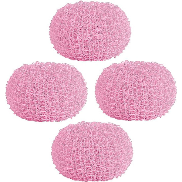 4 stykker oppvaskskrubbebørste nylon skureputer Skurefri oppvaskskrubber rund skuresvamp (D Replace-Pink)