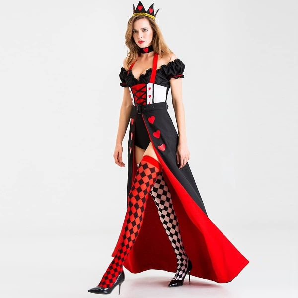 Kvinders Queen Of Hearts Kostume Fancy Dress Med Krone til Halloween Jul World Book Day Carnival Cosplay Party Red O1 M
