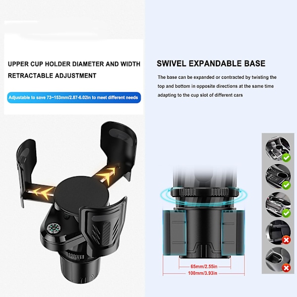 2 i 1 multifunktionel bilkopholder Universalindsats Bil drikkekopholder Expander Adapter Flaske Organizer Køretøjstilbehør| |