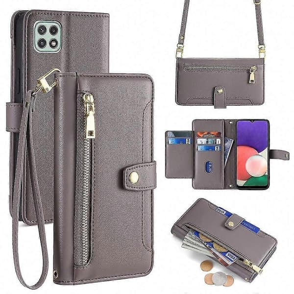 Blixtlåsplånboksfodral för Galaxy A22 5G Grey