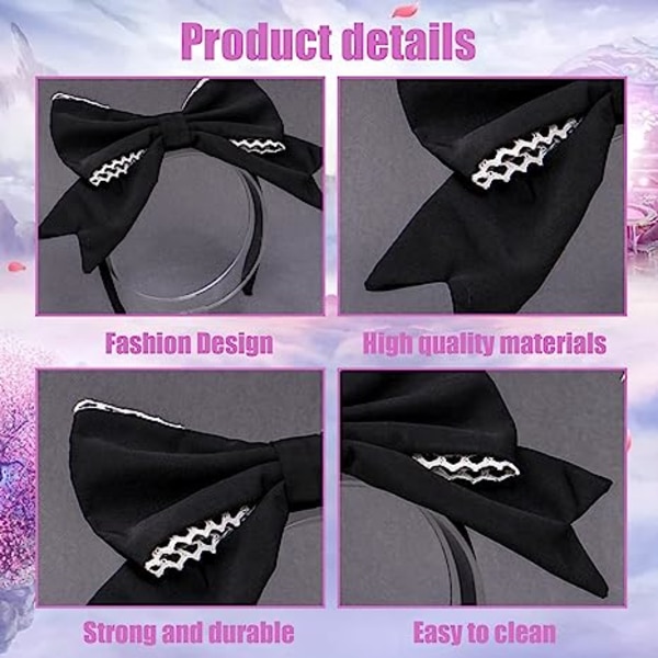 Rosett Pannband, Lolita Hårband Fluga Head Wrap Huvudbonad Håraccessoarer för kvinnor Flickor Fest och Cosplay (SVART)