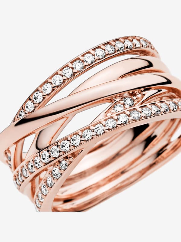 Pandora - Sparkling & Polished Lines Ring - 14k Rose Gold Plating Circumference: 54mm