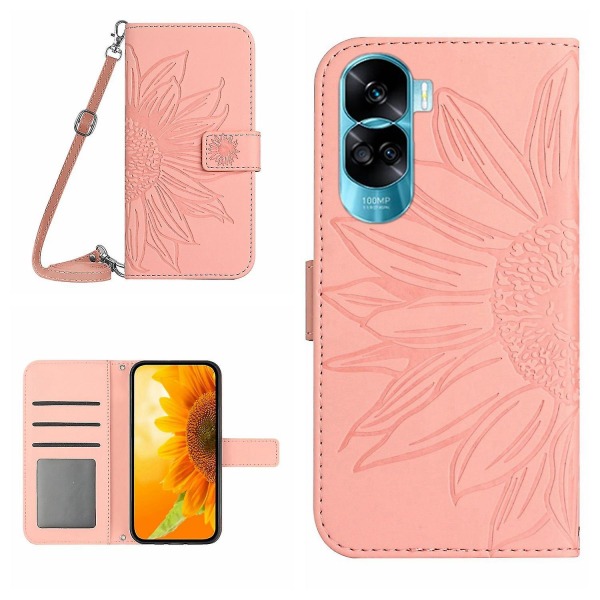 Pu- cover till Honor 90 Lite 5g / X50i 5g, phone case med axelrem Pink