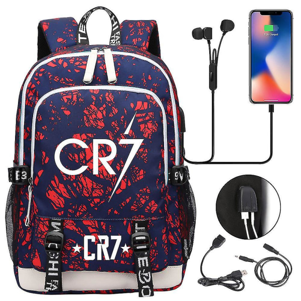 Cr7 ryggsekk tenåringer, bærbar USB-lading, multifunksjonell vanntett skoleveske Kapasitet Dagsekk Mochilas 9