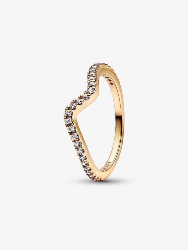 Pandora - Sparkling Wave Ring - 14k Gold Plated Circumference: 56mm